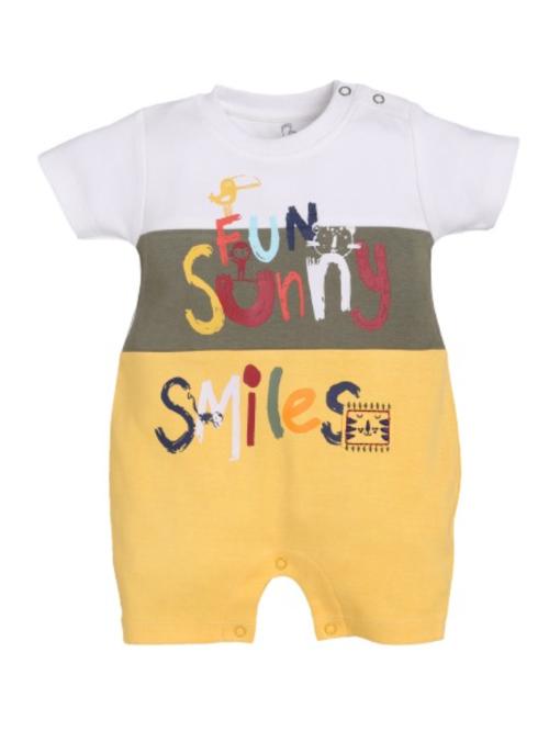 Baby Go Half Sleeve 100% Pure Cotton Rompers For Baby Boys (0-3 M,Yellow)