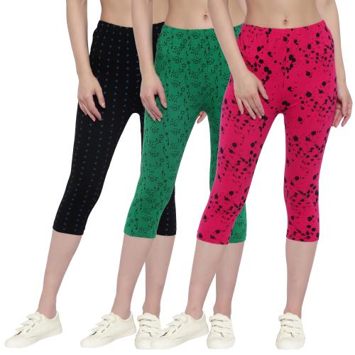 DIAZ Women Printed Pure Cotton Capri | Women's Cotton Capri for Women, Three Fourth for Women Capris Combo of 3, 3/4th Pajama, Womens Night Wear (Pack of 3)