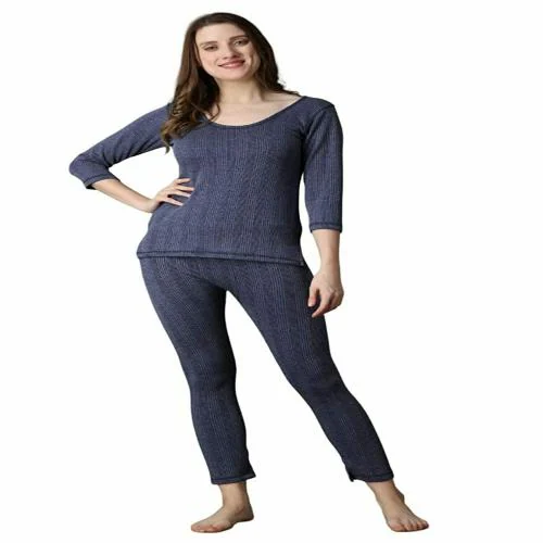 Wearslim Winter Wear Thermal Upper Vest and Bottom Lower Warmer Combo for Women Long Johns Underwear Set - Blue, 3XL