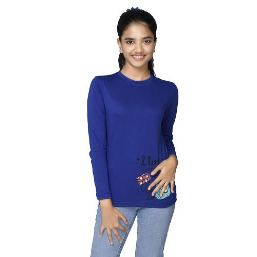 Nusyl Royal Blue Printed Girls T-shirt