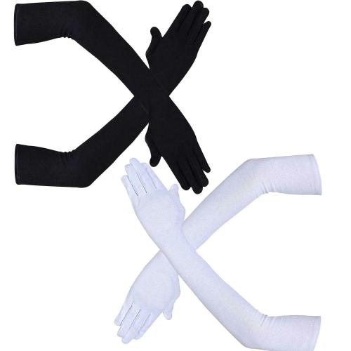 UPAREL White And Black Women Cotton Full Hand Hand Arm Sleeve Gloves, 2