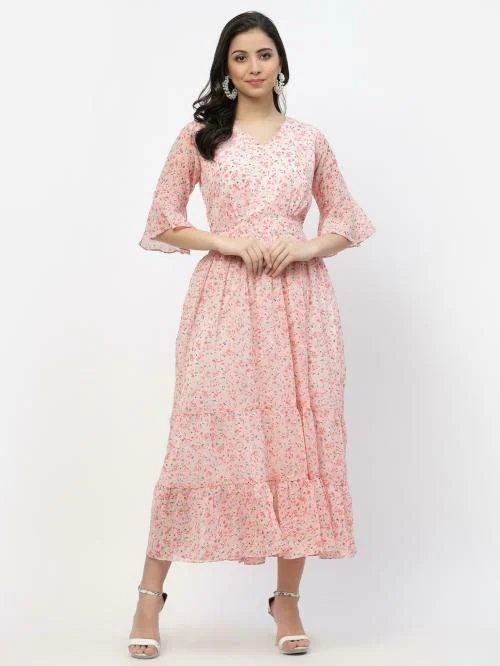 Miss Ayse Latest Peach Color Georgette Long Dress