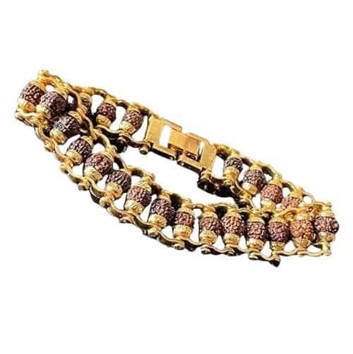 Feel Touch Mart Golden Rudraksha Bracelet Rudrakasha Rakhi Bracelet Golden Cap Energzied 24 Beads Samll Rudraksha Bead Good Looking Rudraksha Kada 1pc Bracelet For Men & Women