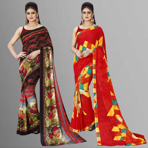 Anand Women Multicolor1 Self Design Pattern Georgette Pack of 2 Saree With Blouse