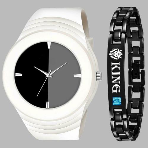 TWIXY Analog Black Dial White Strap Watch with Bracelet for Boys