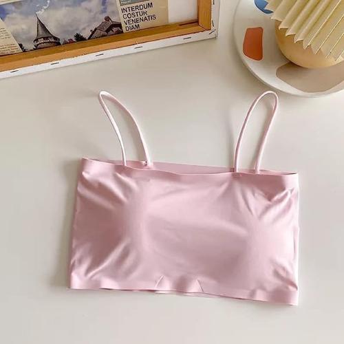 MIXCART Bralette Tube Bra Bandeau top Without Hook Ultra Thin ice Silk with Removable Pads for Girls Tube Bra , Color ( Pink ) Pack of 2 Free Size