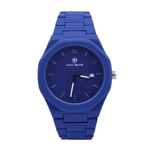 SANSI MAYO Beautiful Designer Blue IP Plated Alloy Round Case Stainless Steel Band Analog Wrist Watch for Women