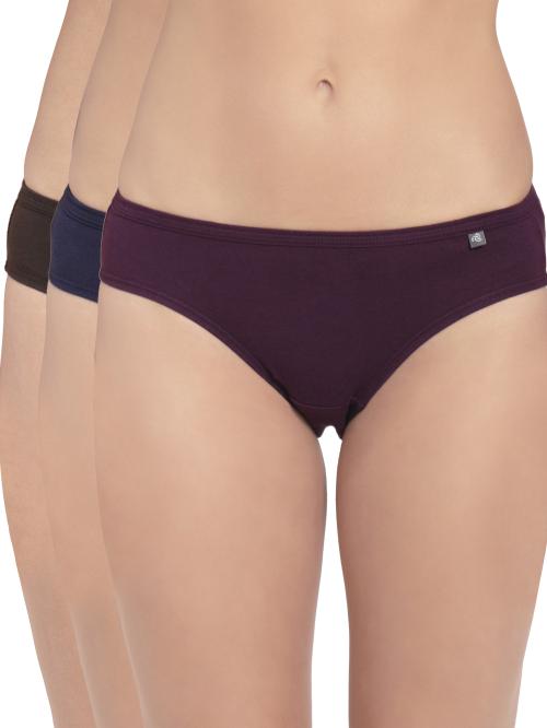 Jockey Style 1410 Women's Medium Coverage Super Combed Cotton Mid Waist Bikini With Concealed Waistband - Dark Assorted(Pack of 3)