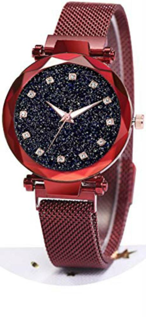 Acnos Analog Black Dial Red Strap Watch For Women - (RED-AMD)