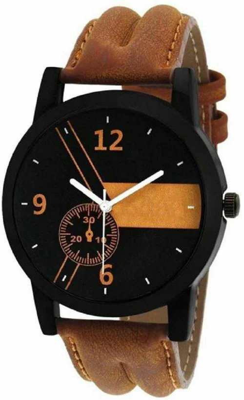 TRUE COLORS Analog Black Dial Brown Strap Watch For Men