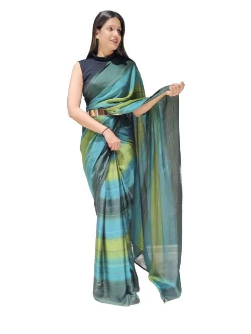 Sidhidata Women's Chiffon Georgette Ready To Wear Draped Saree With Unstitched Blouse Piece (Free Size) Rama