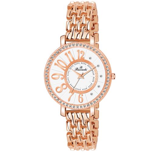 Buccachi White Dial Copper Color Stainless Steel Strap Analog Watch - For Women/Ladies/Girls
