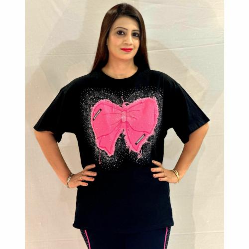 Glatt Cotton Printed Casual and Comfortable T-Shirts For Women and Girls | T-Shirts | Casual T-Shirts | Color-Black
