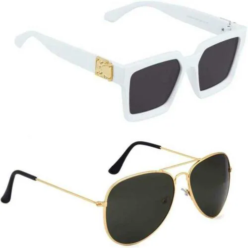 RMKK Retro Square, Aviator Sunglasses (For Men & Women, Black, Black)