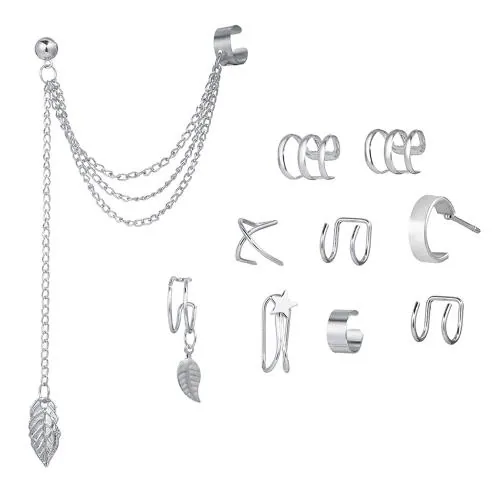 Yellow Chimes Fashion Tone Ear Cuff Western Stainless Steel Combo Accessories Silver for Girls and Women