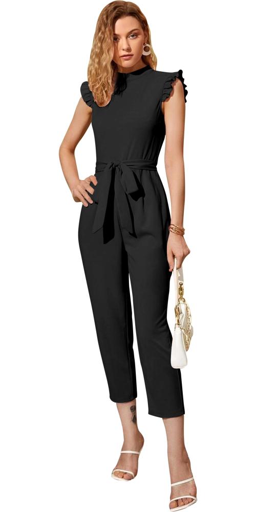 Classy Fashion Women Black Solid Polyester Jumpsuit (M)