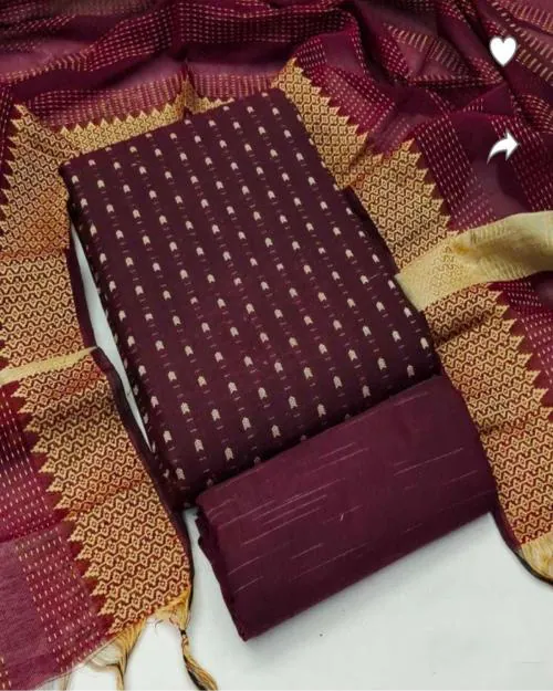 Reeta Fashion New Design WINE cotton jacard jacard workDress Material - RFD299