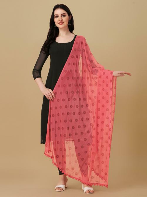 NIMIDIYA Women Baby Pink Floral Print Chiffon Dupatta (Free Size)