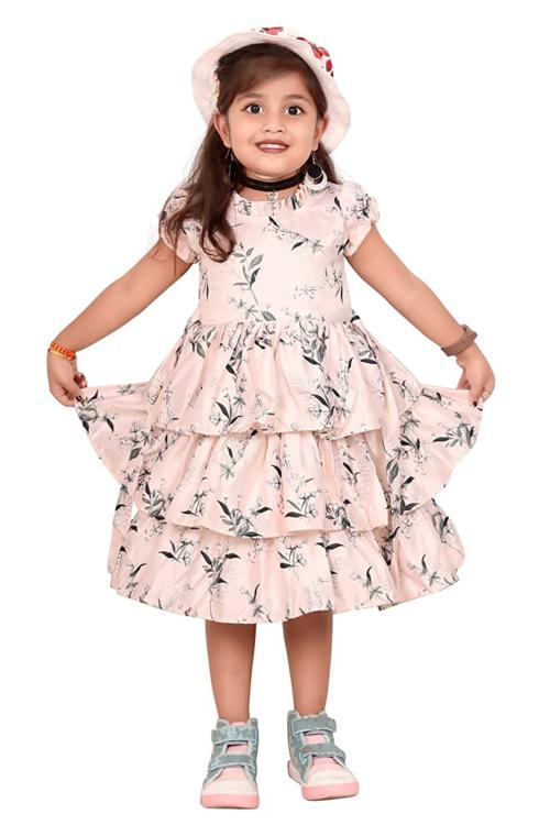 CROWN HUNTER Girls Multicolor Floral Satin Belted Dress