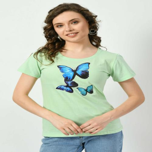 Legit Affair Green Tee Butterfly Print T-shirts For women