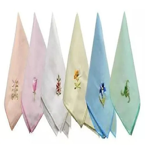 Navmav Women Embroidered Multicolor Pure Cotton Face Towel Handkerchief Soft Hankies For Girls 12Pc