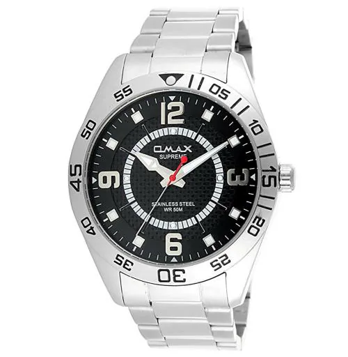OMAX Analog Silver Watch Black Dial With Silver Strap for Men - SS215