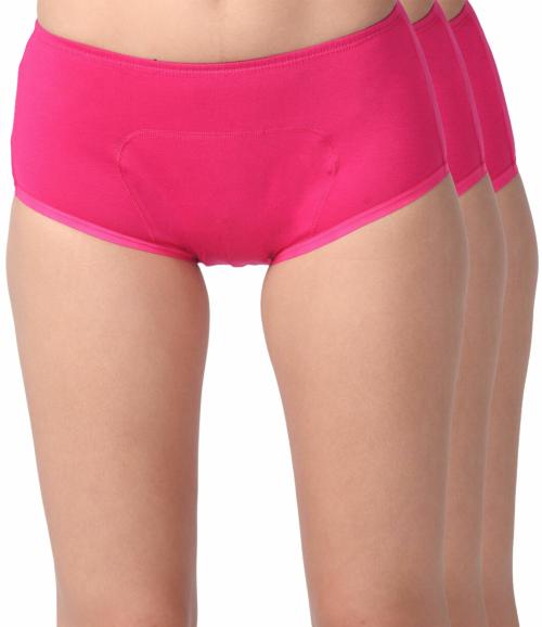 Adira | Period Panties For Heavy Flow | Boxer Fit For High Flow | Reusable | With Support Patch For Pad | Leakproof & Skin Friendly | For School, Travel & Work | Pack Of 3 | Dark Pink | XS