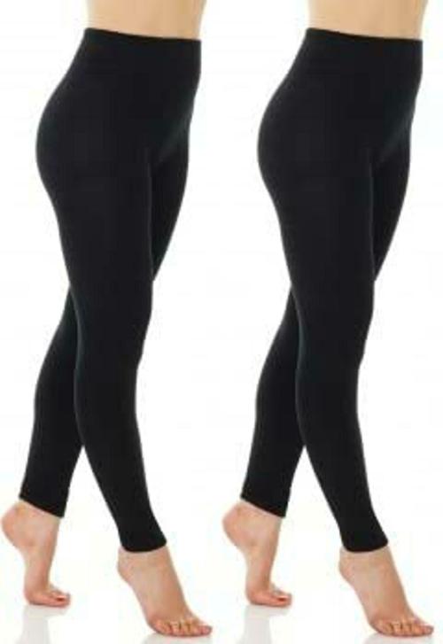 SHAPERX Women Black Solid Cotton Pack of 2 Leggings (M)