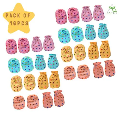 Aantic 8 Pair Of Hand Mittens And 8 Pair Of Leg Booties (Hosiery Soft Material) (Multicolor)