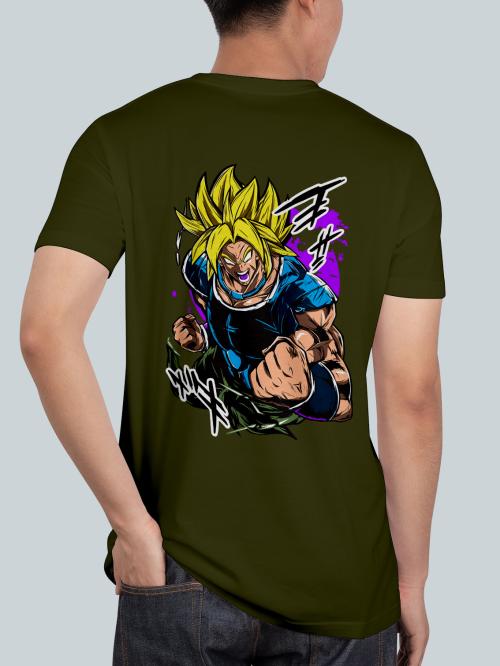 BLISSINK Broly Dragon Ball Z Front And Back Printed Olive Cotton Tshirt for Men
