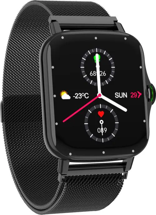 Minix MXT-FW20 (METAL BLACK) Vega 1.69 inch Bluetooth Calling Watch with Voice Assistance IP68 Rating Black Strap Square Smartwatch for Men and Women