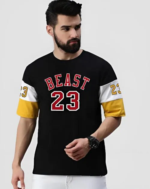 TAZO Mens Printed Round Neck Elbow Sleeve Cotton Blend Oversized Tshirt