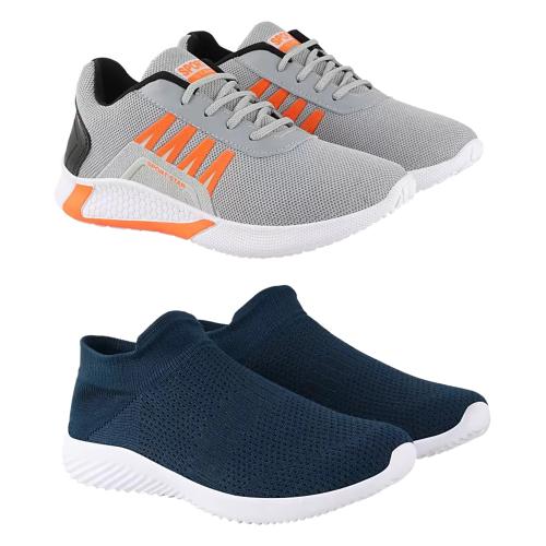 Chevit Stylish & Affordable Combo Pack of 02 Pairs Lace up Lightweight shoes for running, walking, gym, trekking, hiking & party Shoes Sneakers For Men (Grey, Green)