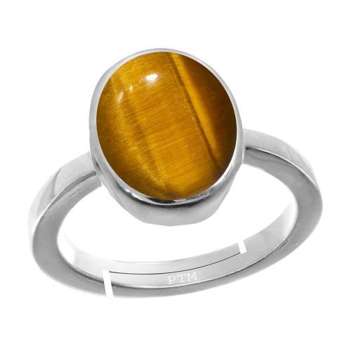Ptm Tiger Eye 5.5 Carat Astrological Natural Gemstone 925 Sterling Silver Adjustable Ring