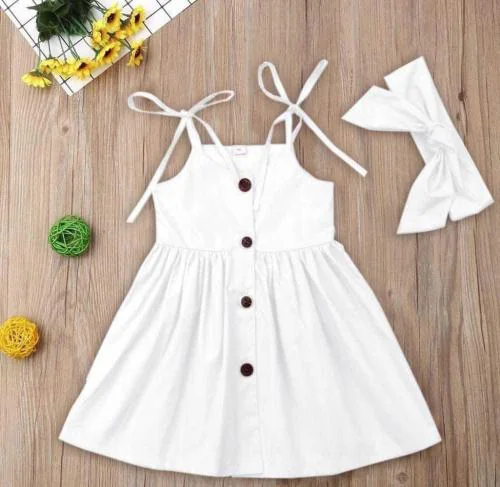 KACHHOT Baby Girls White Self Design Viscose Rayon Midi Knee Length Casual Dress (3-4 Years)