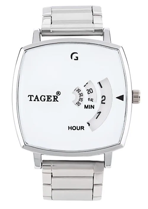 BIZOLO Analog Square Dial White Strap Silver Men Watch For Boys