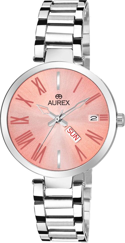 Aurex Analog Pink Dial Silver Strap Watch For Women - (Ax-Lr547-Pkc)