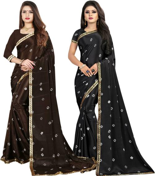 Laheja Women Black Embellished Silk Blend Pack Of 2 Saree