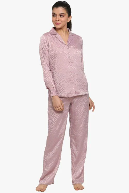 Pretty Loving Thing Women Self Design Night Dress Shirt & Pyjama set Purple