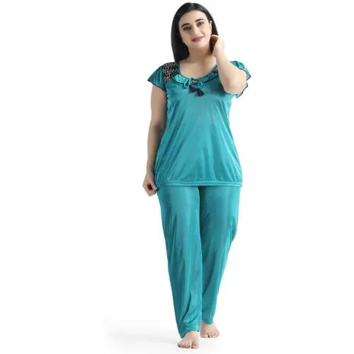 NIGHT KEYS Women Self Design Blue Night Suit Set ()