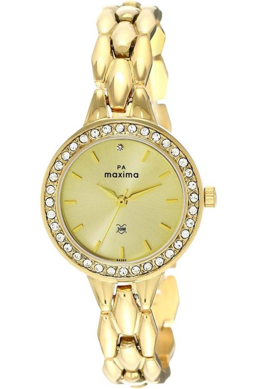 Maxima Analog Gold Dial Gold Strap Watch For Women (O-64260BMLY)