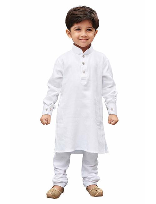 Vastramay Boys' White Cotton Kurta Pyjama Set