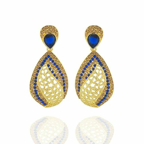One Stop Fashion Blue Stone Studed Hanging Earring Gold for Girls and Women
