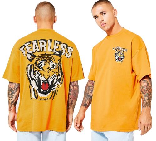 LEOTUDE Cottonblend Half Sleeve Back Print Oversized T-Shirts for Men