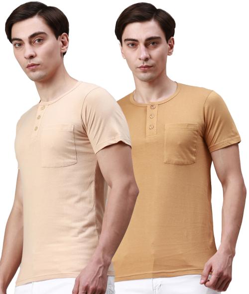 Lux Cozi Multicolor Cotton Regular Fit Button T-shirt Pack of 2