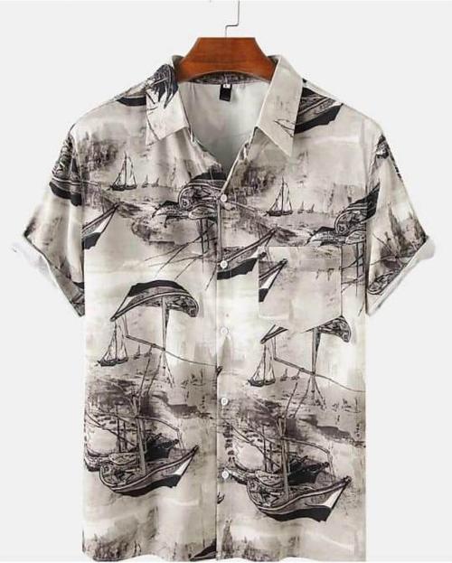 Classy Vouge Men Cream, Black Printed Cotton Blend Casual Shirt (S)