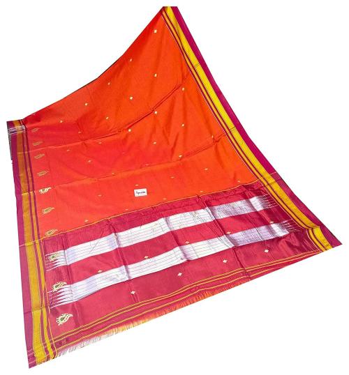 Spewim Women Orange Solid Cotton Saree