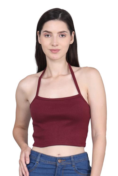 Fasska Women's Halter Neck Crop Top Stylish back tie Readymade Saree Blouse