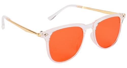 NuVew UV Protected Unisex Wayfarer Sunglasses - (Orange Lens | Clear-Gold Frame | Medium Size)