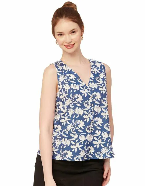 Moomaya Printed Sleeveless Tops For Women, V-Neck Casual Regular Fit Tank Top